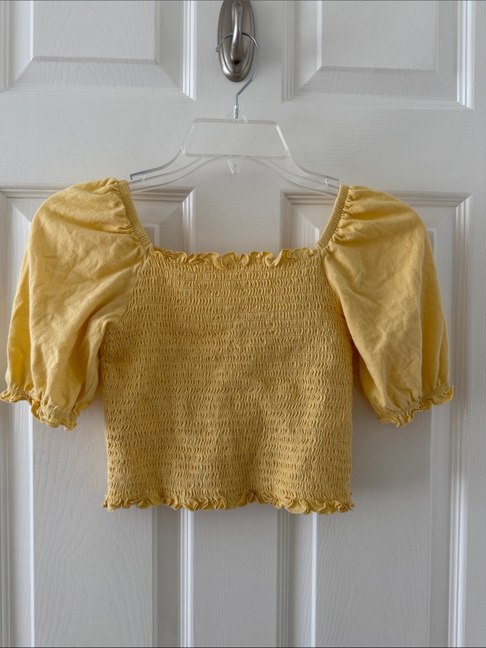 GAP Yellow Smocked Puff-Sleeve Crop Top